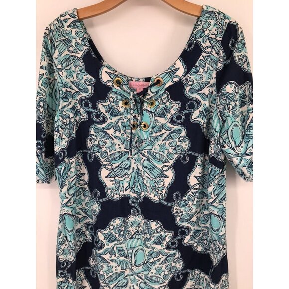 Lilly Pulitzer Everett Bright Navy Hey Big Sailor Tunic Shirt Dress size Large - Picture 4 of 13